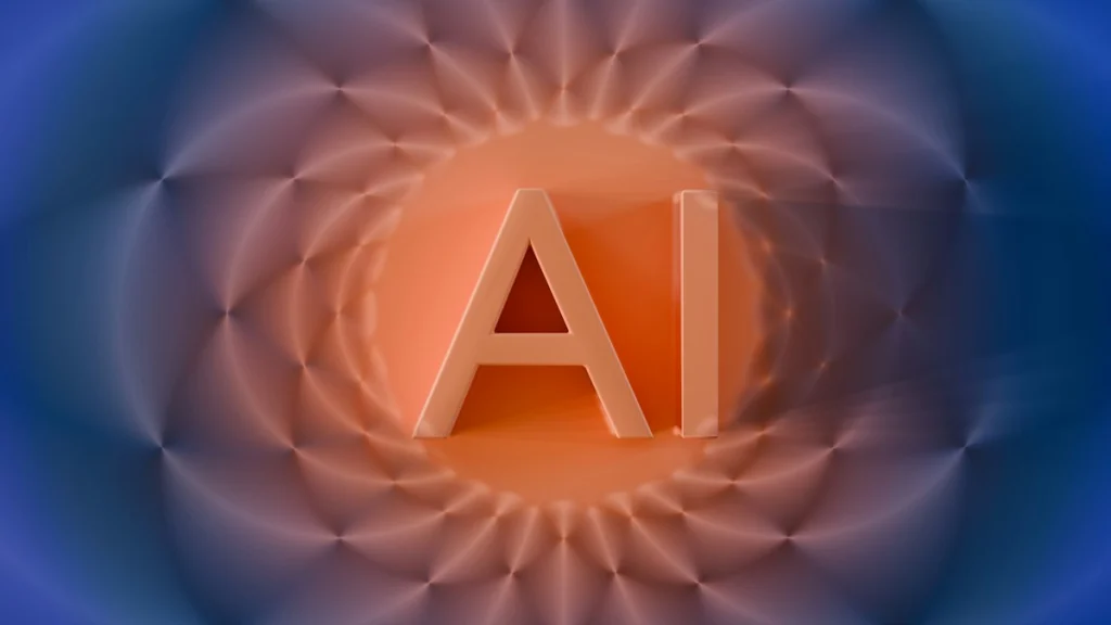 Ai letters on a glowing orange and blue background